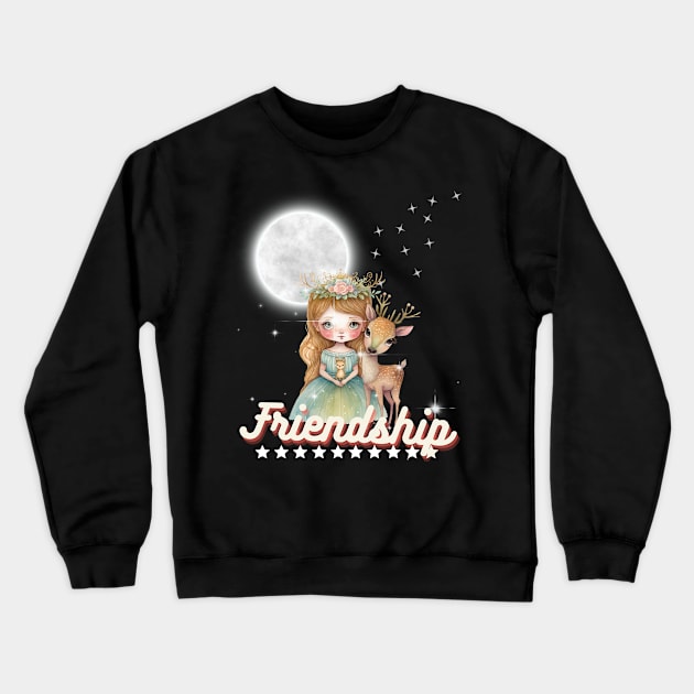 Deer, My Little Friend - an image showing a girl who treats the deer as her best friend, not just as an animal. Crewneck Sweatshirt by MagicTrick